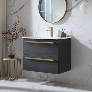 Wall Mounted Single Vanity, 30 In W, White Ceramic Top with Integrated Sink