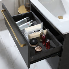 Wall Mounted Single Vanity, 30 In W, White Ceramic Top with Integrated Sink