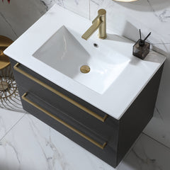 Wall Mounted Single Vanity, 30 In W, White Ceramic Top with Integrated Sink