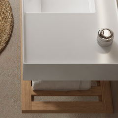 Wall-Mounted Single Vanity, 35.43 in Wide, White Top with Nature Oak Shelf