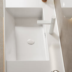 Wall-Mounted Single Vanity, 35.43 in Wide, White Top with Nature Oak Shelf