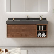 Wall Mounted Single Vanity, 48 In W, Black Top with Undermount Ceramic Sink