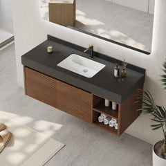 Wall Mounted Single Vanity, 48 In W, Black Top with Undermount Ceramic Sink