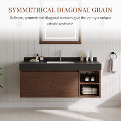Wall Mounted Single Vanity, 48 In W, Black Top with Undermount Ceramic Sink