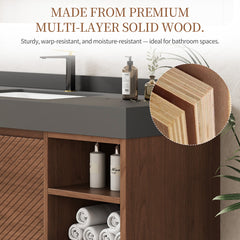 Wall Mounted Single Vanity, 48 In W, Black Top with Undermount Ceramic Sink
