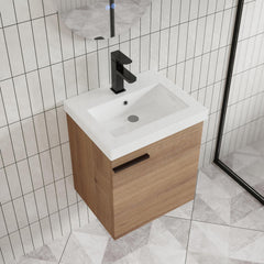 Wall-Mounted Single Vanity with Drop-In Ceramic Sink, Glossy White Top