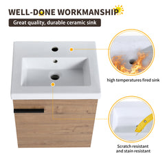 Wall-Mounted Single Vanity with Drop-In Ceramic Sink, Glossy White Top