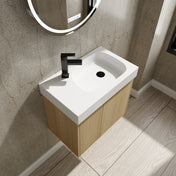 Wall-Mounted Single Vanity with Integrated Resin Sink, Oak and White