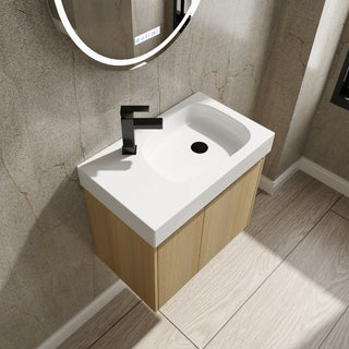 Wall-Mounted Single Vanity with Integrated Resin Sink, Oak and White
