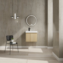 Wall-Mounted Single Vanity with Integrated Resin Sink, Oak and White