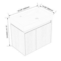 Wall-Mounted Single Vanity with Integrated Resin Sink, Oak and White