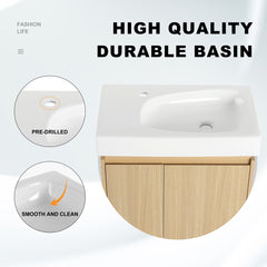 Wall-Mounted Single Vanity with Integrated Resin Sink, Oak and White
