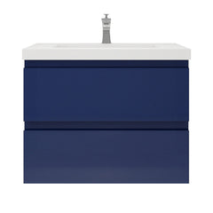 Wall Mounted Single Vanity with White Acrylic Top in High Gloss Night Blue