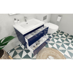 Wall Mounted Single Vanity with White Acrylic Top in High Gloss Night Blue
