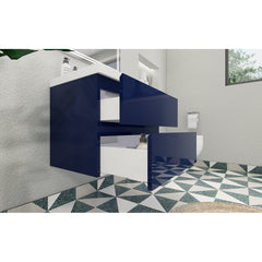 Wall Mounted Single Vanity with White Acrylic Top in High Gloss Night Blue