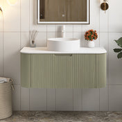 Wall-Mounted Single Vanity with White Ceramic Vessel Sink, Light Green Base