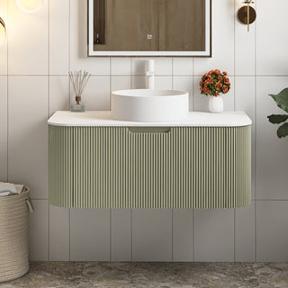 Wall-Mounted Single Vanity with White Ceramic Vessel Sink, Light Green Base