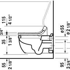 Wall Mounted Toilet Bowl, Starck 3, Elongated, Dual Flush, Ceramic, White