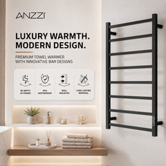 Wall Mounted Towel Warmer, Bell Series, 8-Bar in Matte Black