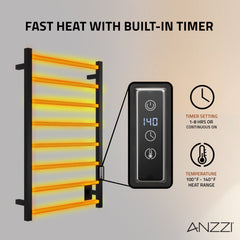 Wall Mounted Towel Warmer, Bell Series, 8-Bar in Matte Black