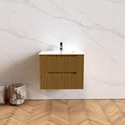 Wall-Mounted Vanity, 23.2 In W, White Ceramic Sink Top with Brown MDF Base