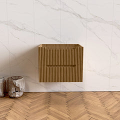 Wall-Mounted Vanity, 23.2 In W, White Ceramic Sink Top with Brown MDF Base