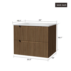 Wall-Mounted Vanity, 23.2 In W, White Ceramic Sink Top with Brown MDF Base