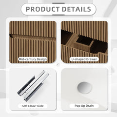 Wall-Mounted Vanity, 23.2 In W, White Ceramic Sink Top with Brown MDF Base