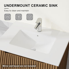 Wall-Mounted Vanity, 23.2 In W, White Ceramic Sink Top with Brown MDF Base