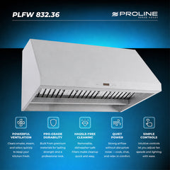 Wall Range Hood, Ducted, 36 Inch, 2000 CFM, Stainless Steel