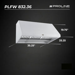 Wall Range Hood, Ducted, 36 Inch, 2000 CFM, Stainless Steel
