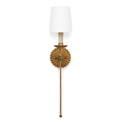 Wall Sconce, 1 Light, Antique Gold Leaf Iron with White Fabric Shade