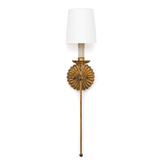 Wall Sconce, 1 Light, Antique Gold Leaf Iron with White Fabric Shade