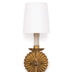 Wall Sconce, 1 Light, Antique Gold Leaf Iron with White Fabric Shade