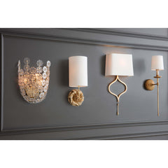 Wall Sconce, 1 Light, Antique Gold Leaf Iron with White Fabric Shade