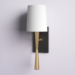 Wall Sconce, 1 Light, Black/Gold Steel with White Fabric Shade