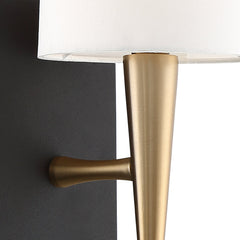 Wall Sconce, 1 Light, Black/Gold Steel with White Fabric Shade