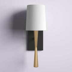 Wall Sconce, 1 Light, Black/Gold Steel with White Fabric Shade