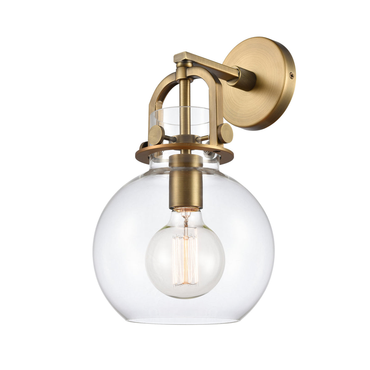 Wall Sconce, 1-Light, Brushed Brass with Clear Glass Shade