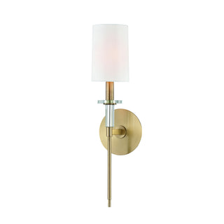 Wall Sconce, 1-Light Crystal and Steel in Aged Brass with White Shade