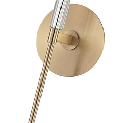 Wall Sconce, 1-Light Crystal and Steel in Aged Brass with White Shade