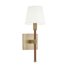 Wall Sconce, 1-Light Dimmable in Time Worn Brass with White Empire Shade