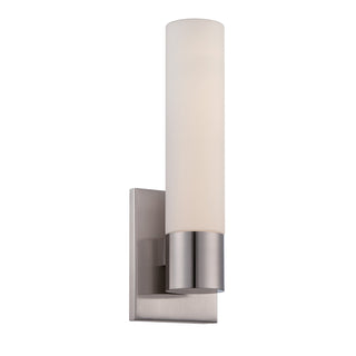 Wall Sconce, 1-Light Integrated LED in Brushed Nickel with White Glass Shade
