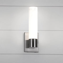 Wall Sconce, 1-Light Integrated LED in Brushed Nickel with White Glass Shade