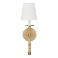 Wall Sconce, 1 Light, Natural Rattan with Brass Finish