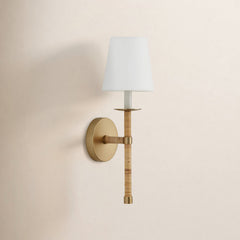 Wall Sconce, 1 Light, Natural Rattan with Brass Finish