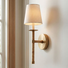 Wall Sconce, 1 Light, Natural Rattan with Brass Finish