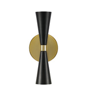 Wall Sconce, 2-Light, Black Shade with Vintage Brass Finish