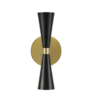 Wall Sconce, 2-Light, Black Shade with Vintage Brass Finish