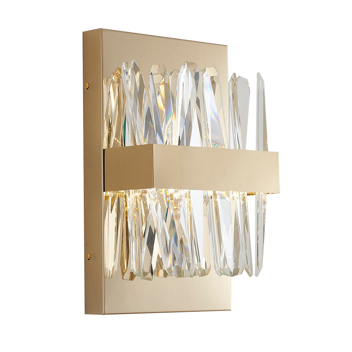 Wall Sconce, 2-Light, Gold Stainless Steel with Crystal Shade